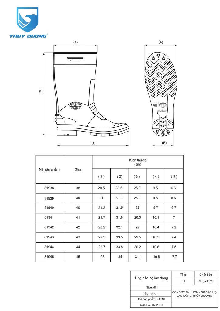 Ủng TD đen Nam 819 có lót, size 38~44