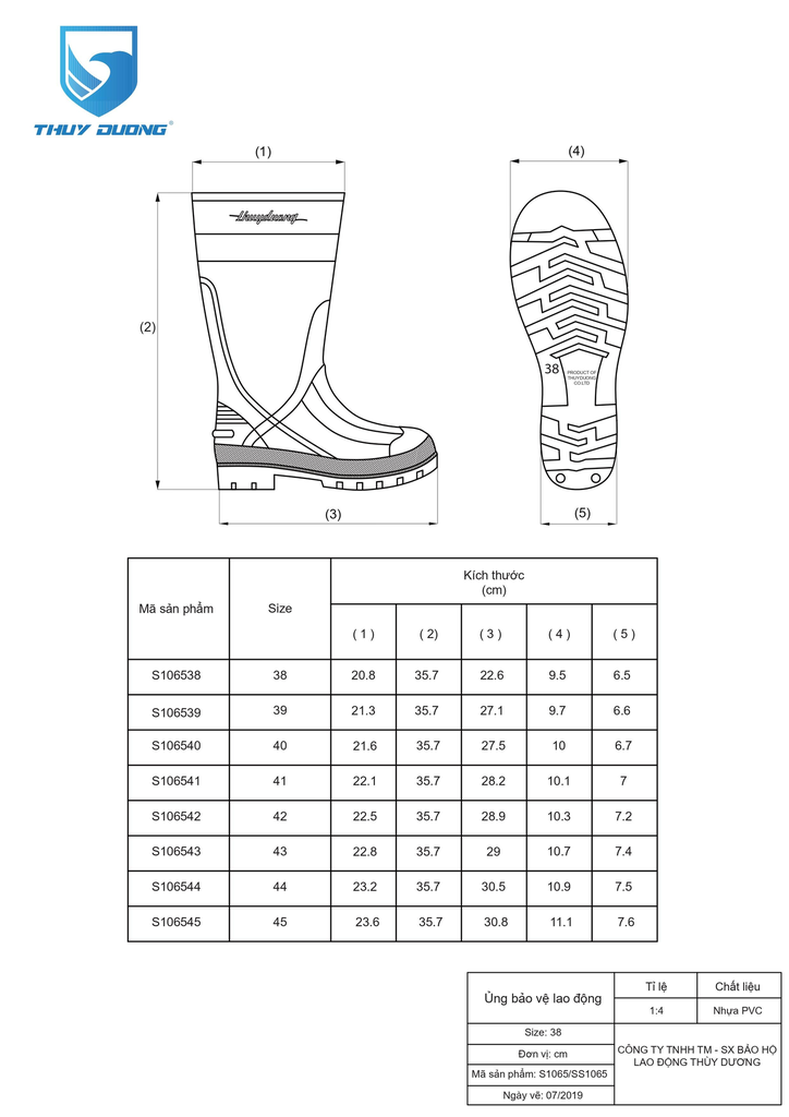 Ủng TD  2 màu, mũi thép, size 38~44