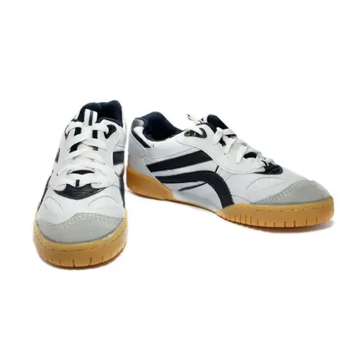 ASIA MCS02 white canvas shoes with black and blue stripes, laces